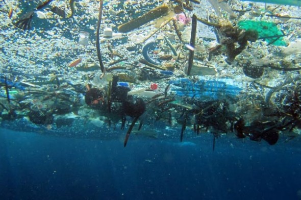 Plastica che galleggia nell'oceano